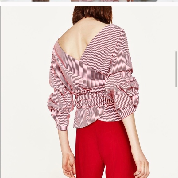⚠️ENDING SOON Zara Striped Wrap Shirt in Red - Picture 4 of 11